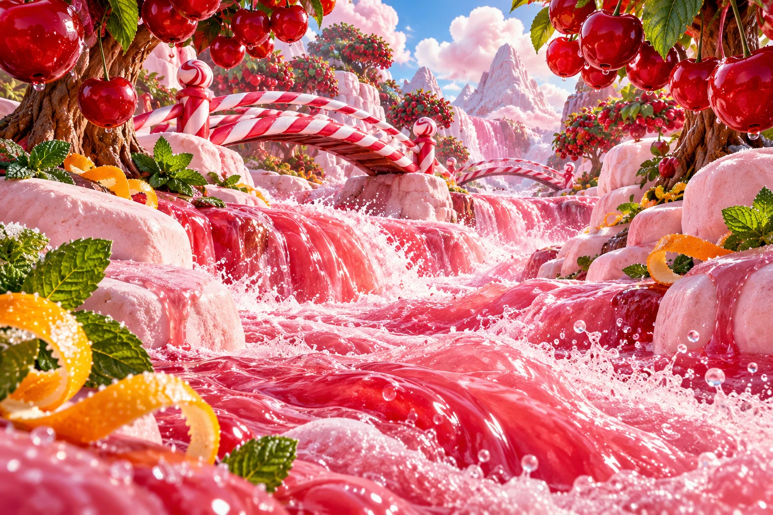 Ribbon rapids in Sovemika's illustrated fruit and confectionery world